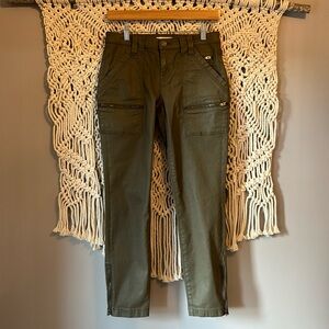 Joie Army Green Low Rise Coated Faux Leather Zipper Ankle Skinny Jeans Pants